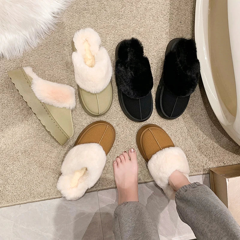 Women Wear Mueller Shoes Rabbit Fur Slippers Autumn Winter Warm Super Hot Lazy Home Shoes Flat Bottom Toe-covered Half Slippers