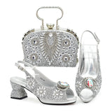 Italian Shoes and Bags Matching Set with Rhinestone Nigerian Women Shoes and Bag Set with Appliques Full Crystal for Dress
