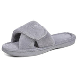 Comwarm Women Furry Slippers Soft Sloe Open Toe Memory Foam Non-slip House Plush Slippers Adjustable Terry Cloth Indoor Sandals