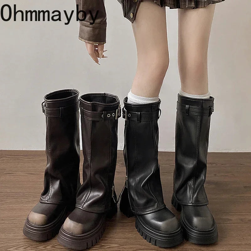 Chunky Knee High Boots Women Fashion Ladies Side Zippers Knight Long Boots 2025 New Autumn Winter Women's Shoes