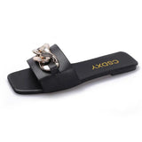 2022 New Fashion Women's Slippers Square Toe Chain Slippers Flat Slide Sandals Beach Flip Flops Metal Decoration Casual Shoes