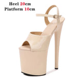 Naked Sandals Waterproof Platform Women Fish Toe Black Sexy Super High Heels Sandals Model T Station 20CM Stage Catwalk Sandals