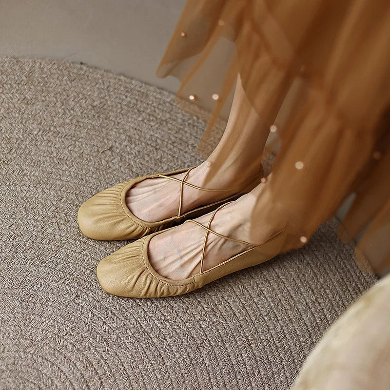 New Women's Ballet Flats Elastic Band Slip on Flat Shoes Women Square Toe Soft Sole Boat Shoes Comfortable Ladies Shoes 9826N