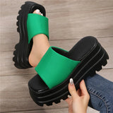 2023 Summer Brand New Women Single Band Platform Sandals Black Nylon Chunky Platform Wedges Slipper Sandals