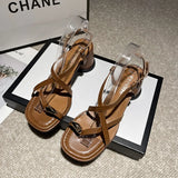 2024 New French Chunky Heel Set Toe Sandals, Niche Design High-grade Large-size Temperament Pinch Toe Casual Sandals