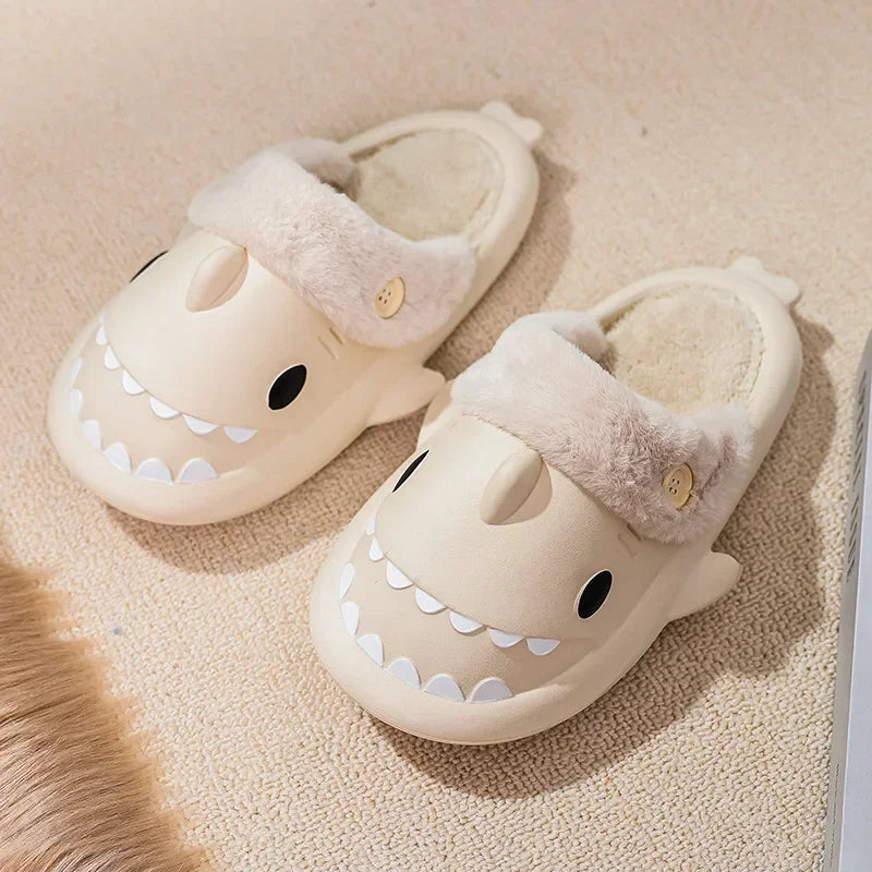Winter Adults Home Shark Slippers Kids Cute Animal Shoes Woman Man Stuffed Warm Plush Indoor Velvet Soft Cartoon Floor Flip Flop
