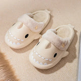 Winter Adults Home Shark Slippers Kids Cute Animal Shoes Woman Man Stuffed Warm Plush Indoor Velvet Soft Cartoon Floor Flip Flop
