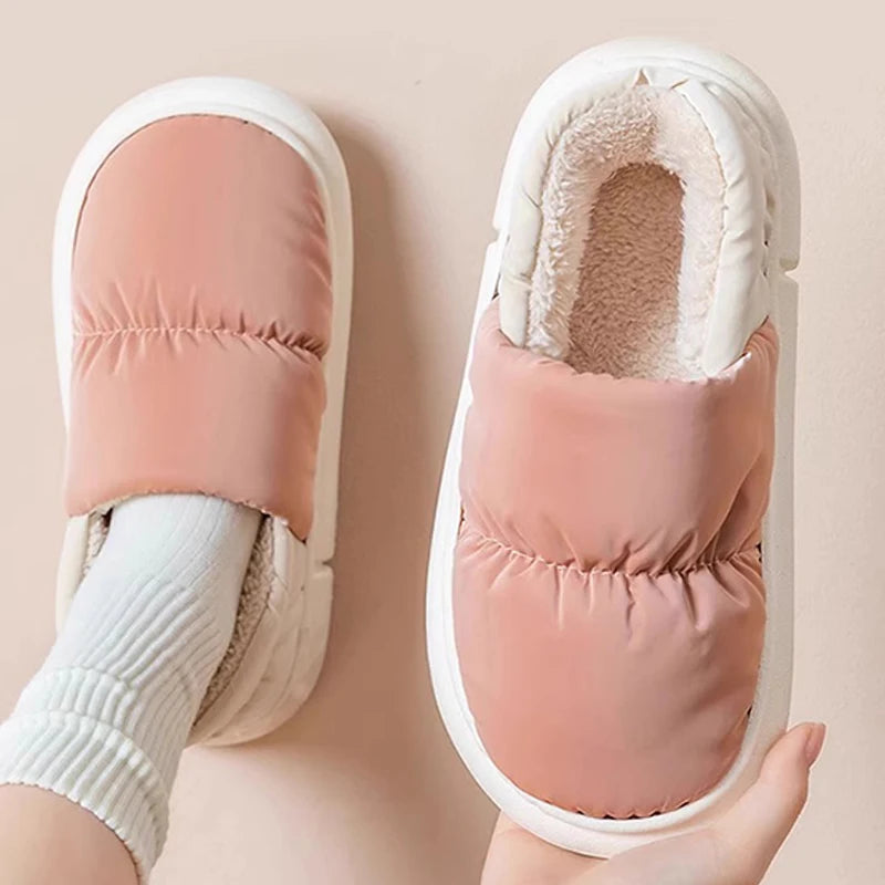 Cotton slippers for women in autumn and winter with added velvet for indoor home insulation and thick soled confinement shoes
