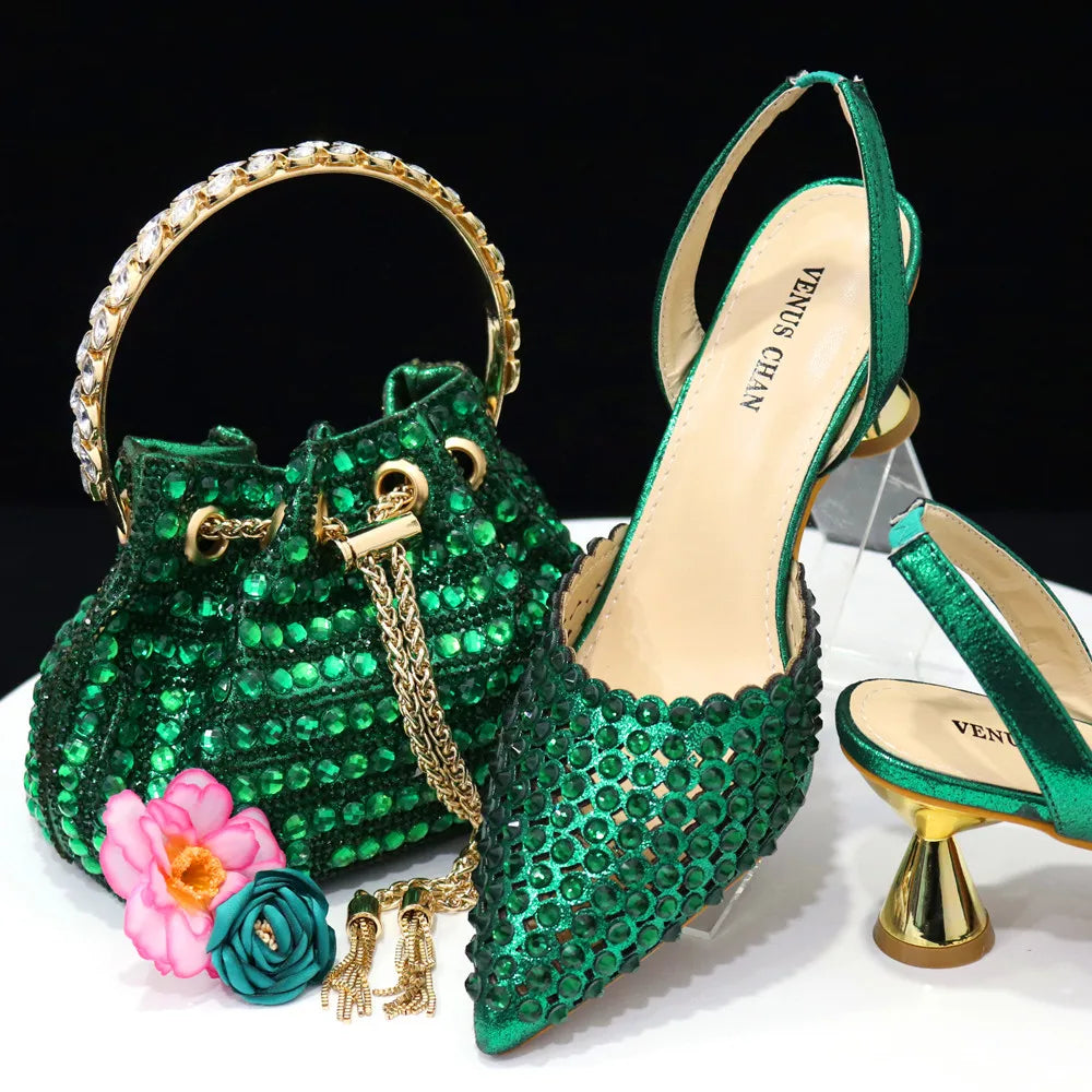 Fashion Summer 2023 Beads Decorated Muffin Bottom Sandals Wear Comfortable And Versatile Elegant Ladies Shoes And Bag Set