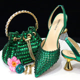 Fashion Summer 2023 Beads Decorated Muffin Bottom Sandals Wear Comfortable And Versatile Elegant Ladies Shoes And Bag Set