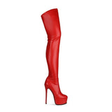 Elegant Women's High Heel Platform Over The Knee Boots Stretch Faux Leather Long Boots For Party Size 34-43