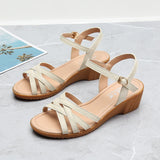 Summer Orthopedic Sandals Woman Wedge Mid Heel Elegant Womens Sandals Soft Bottom Comfortable Low Heel Shoes for Women Flat New
