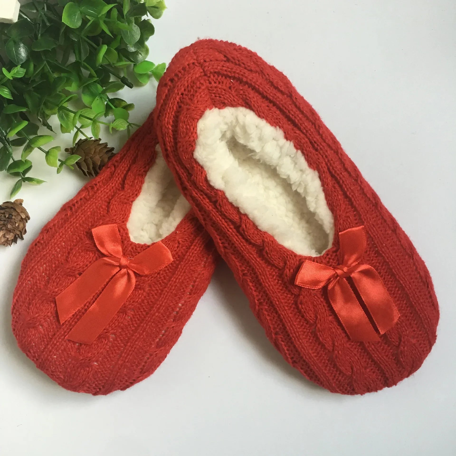 Home Slipper Womens Winter Room Plush Warm Thick Faux Fur Non Slip Bow Knot Grip Funny Indoor Fluffy Floor House Shoes Female