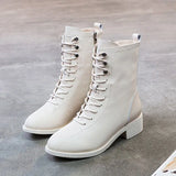 Short Shoes for Women Lace-up Footwear Elegant with Medium Heels Laces Female Ankle Boots Pointed Toe Booties Punk Style Combat