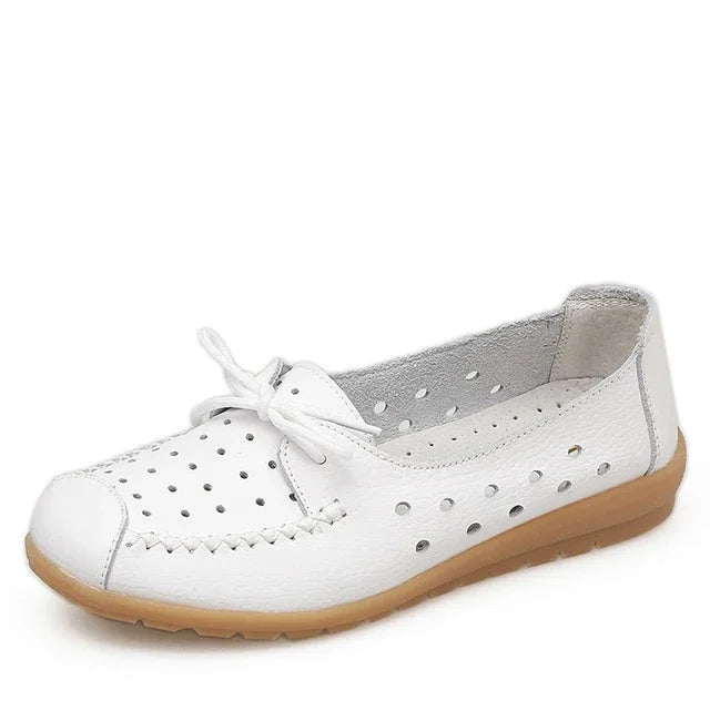 BEYARNE Sommer frauen flache schuhe frauen echtes leder schuhe damen Cutout Slip auf ballerinas loafers ballerinas