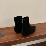 Street Style Square Toe Wool Women Ankle Boot Elegant Low Heel Shoes 2025 Spring Autumn Ladies Short Booties