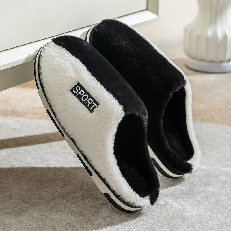 Cotton slippers for men autumn and winter indoor home decor anti slip thick bottom stepping on poop plush warm couple women