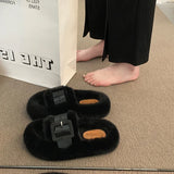 Med Shoes Womens Slippers Outdoor Slides Pantofle Flock Platform Fur Flip Flops 2024 Flat Plush Autumn Fabric Rome Shoes House S