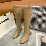 Women Black High Heel Long Boots Fashion Autumn Winter Warm Knee High Boots Soft Leather Thigh High Boots Shoes Zipper Size 42