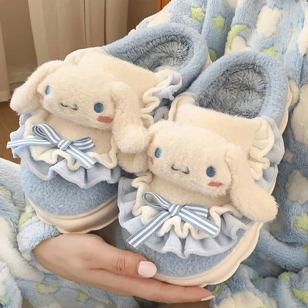 Hellokitty Cotton Shoes Kuromi Cinnamoroll Women Plushie Cartoon Plush Kawaii Flat Shoes Slippers Shoes Plush Gift Y2K