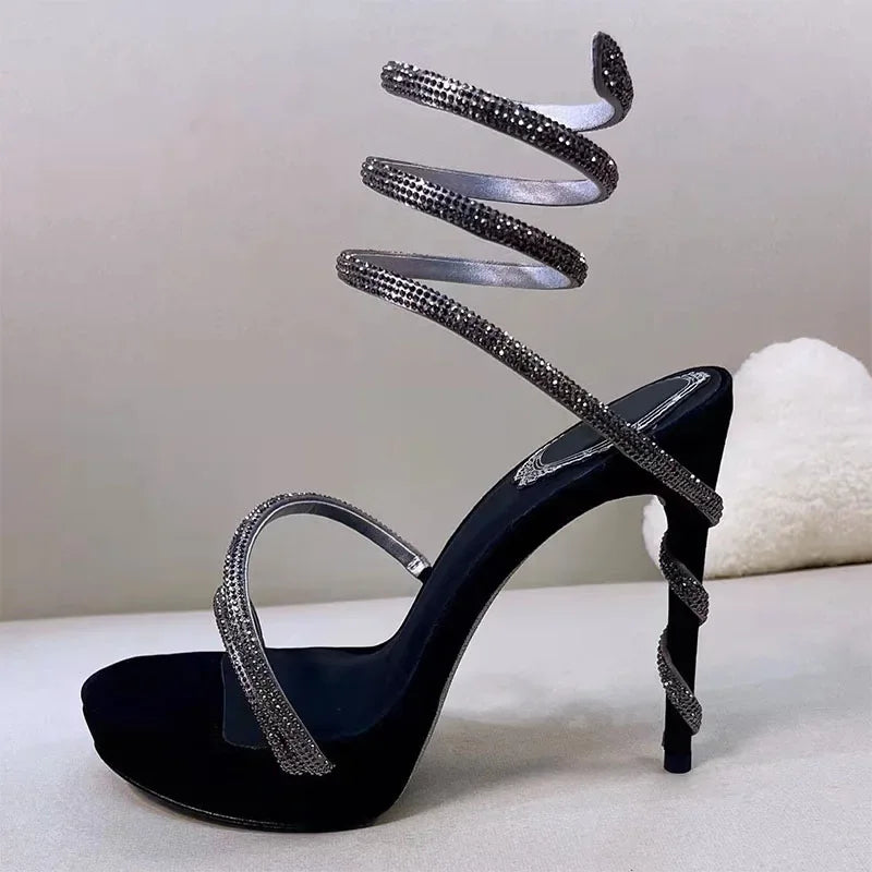 Summer Platform Sandals Woman Rhinestone Ankle Snake Twine Around Wedding Shoes Women High Heels Gladiator Sandals Women
