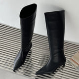 2025 New Fashion Low Heel Ladies Modern Western Boots Autumn Spring Pointed Toe Long Women Knee High Boots Female Pumps Shoes