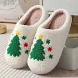 Women Christmas Tree Slippers Men Retro Slippers Winter Warm Plush House Fluffy Living Room Shoes Female Christmas Gifts