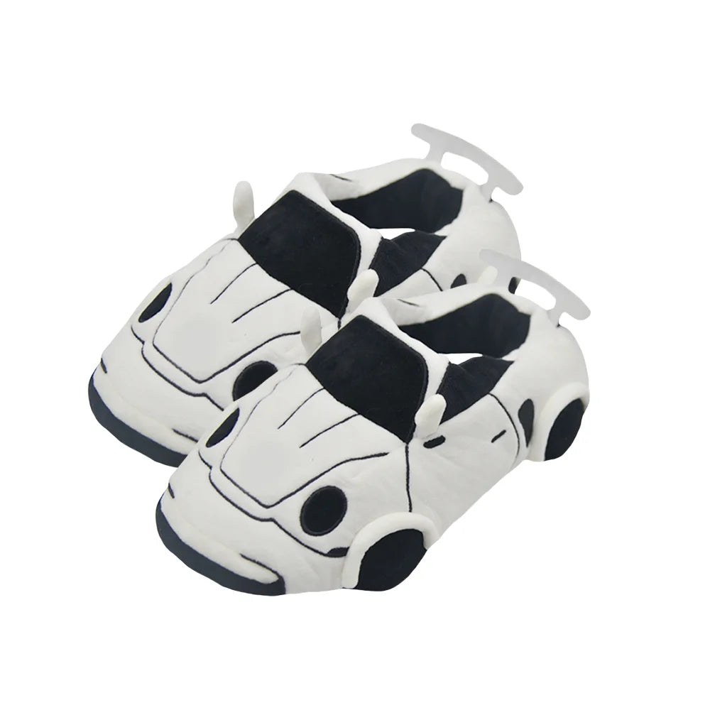Highland Cow Car Shape Plush Shoes White CAR Racing Plush Slippers Winter Warm Soft Creative Indoor House Slipper Adults Shoe