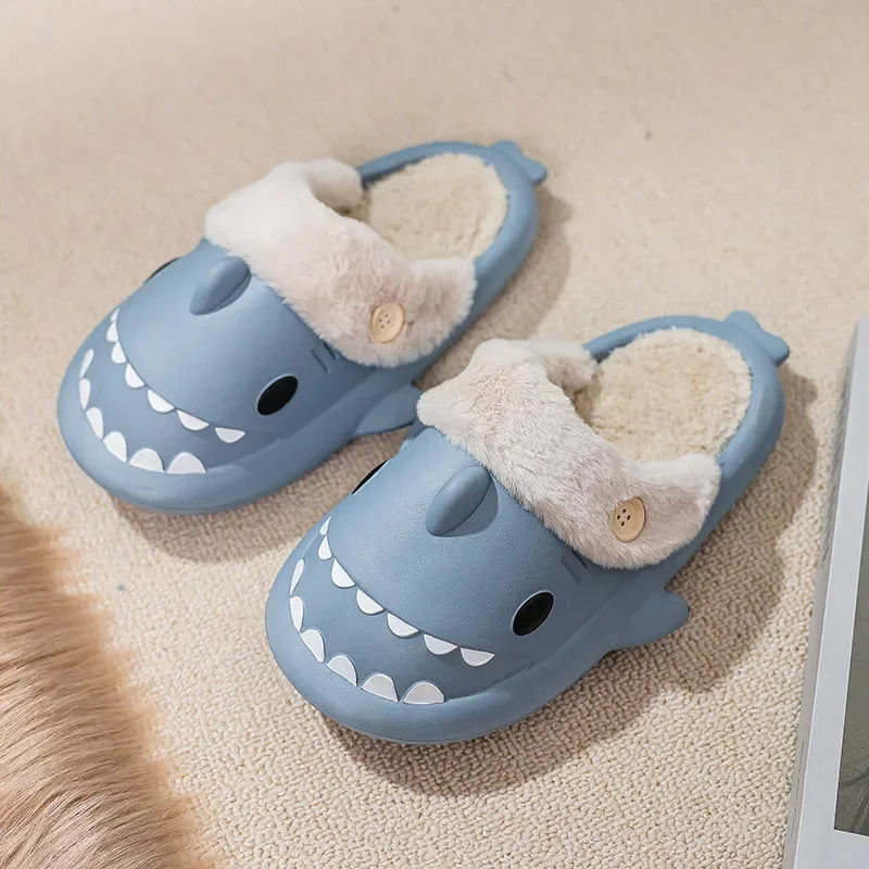 Winter Adults Home Shark Slippers Kids Cute Animal Shoes Woman Man Stuffed Warm Plush Indoor Velvet Soft Cartoon Floor Flip Flop