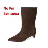 FEDONAS Pointed Toe Stiletto Geuine Leather Boots for Women Mid-calf Tube Shoes Fashion Autumn Winter Knight Boots Party Shoes