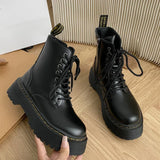 Women Boots Goth Casual Shoes Woman Leather Chelsea Classic Motorcycle Female Goth Shoes High Platform Boots Women Botas Mujer