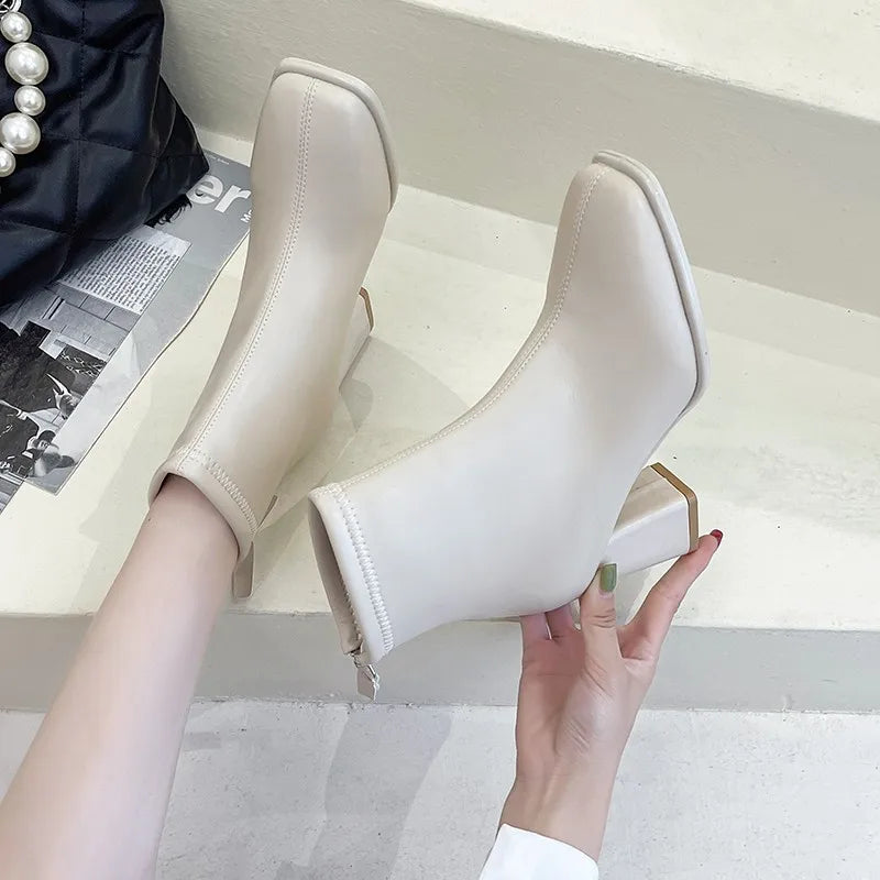 Autumn/Winter Fashion Square Heel Comfortable Short Boots High Heel Warm Knight Boots Square Toe Elegant Banquet Women's Shoes