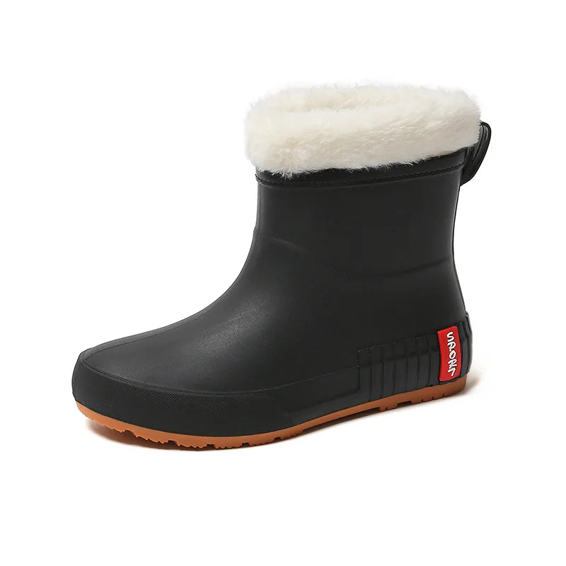 Winter Damen Warme Regenschuhe Gummistiefel Damen Warme Galoschen mit Fell Knöchel Regenstiefel Wasserdicht Garten Wasserstiefel Schuhe