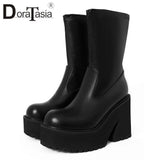 Big Size 43 Brand New Female Chunky High Heels Boots Fashion Zip Goth Platform Solid women's Boots Party Street Woman Shoes