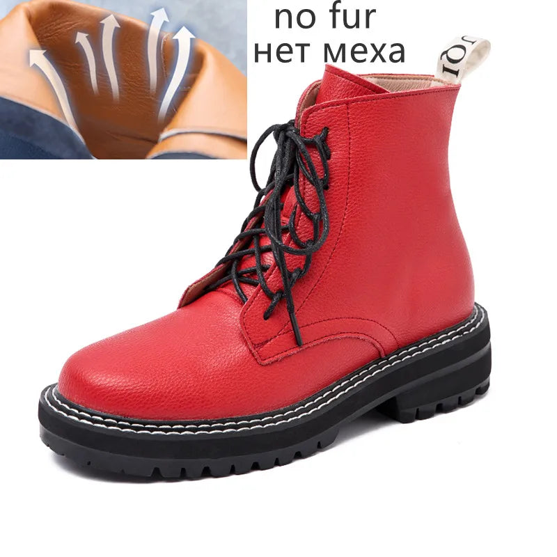 DIMANYU Women Ankle Boots2024 New Genuine Leather Winter Thick With Fur Ladies Short Boots Motorcycle Martn Boots Women