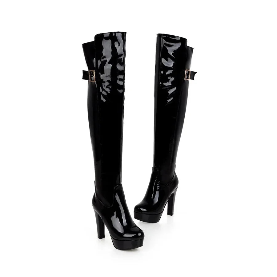 Sexy Over The Knee Boots Women Platform Fashion High Heels Thigh High Boots Patent Leather Women's Winter High Boots Shoes Red