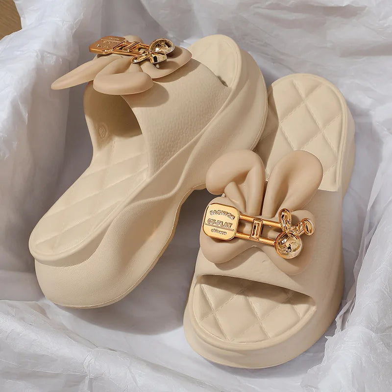 New Fashion Bowknot Women's Slippers Summer Women Slippers Indoor Outdoor Green Flip Flops Beach Shoe Home Non-slip EVA Slippers