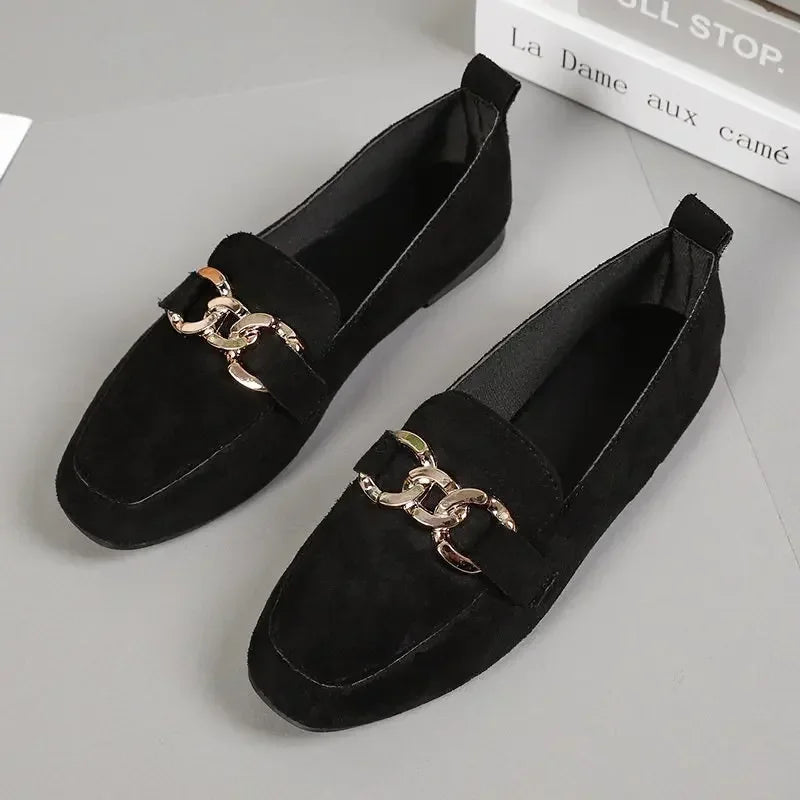 Spring Fashion Flat Shoes Women Quality Metal Slip on Loafer Shoes Ladies Flats Mocassins Big Size 35-41 Sapato Feminino 2024