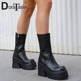 Big Size 43 Brand New Female Chunky High Heels Boots Fashion Zip Goth Platform Solid women's Boots Party Street Woman Shoes