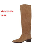 Cow Suede Daily Botas Pointed Toe Spring Autumn Woman Boots Cowgirls Western Boots Woman Slip On Simple Pleated Mid-Calf Shoes