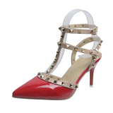 Women's Shoes Rivets Sandals Female Summer  Thick with Fine with High-heeled Shoes Pointed Stiletto Sexy Nightclub Shoes