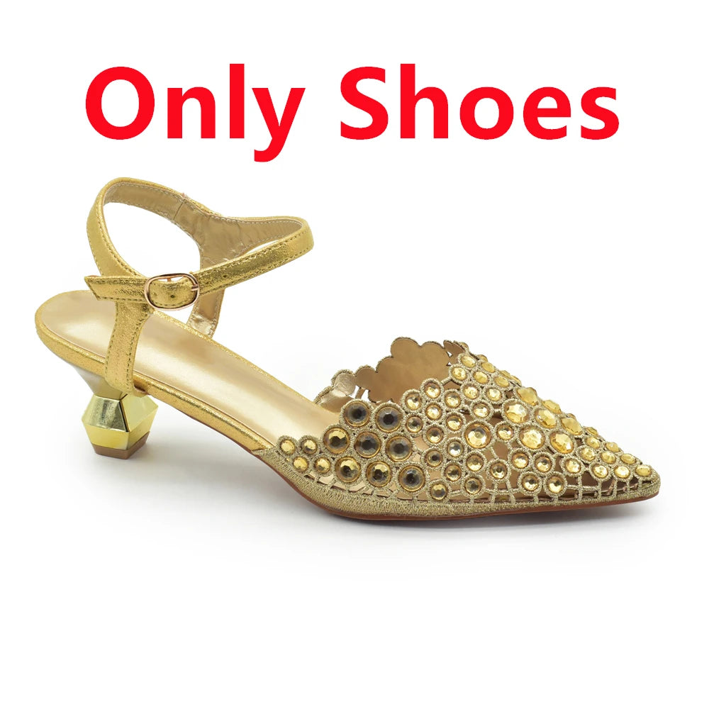Italian Shoes and Bags Matching Set 2024 Rhinestones African Peep Toe Women High Heel Evening Party Pumps Wedding Shoes Bride