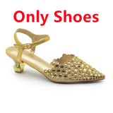 Italian Shoes and Bags Matching Set 2024 Rhinestones African Peep Toe Women High Heel Evening Party Pumps Wedding Shoes Bride