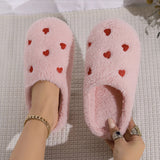 Women House Carpet Slippers Winter Cozy Fuzzy Soft Soles Shoes Love-Heart Indoor Silent Lightweight Living Room Cotton Sandals