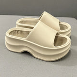 2024 New Elevated Soft Sole Anti Slip Women's Slippers Thick EVA Soft Sole Home Platform One Line Outwear Beach Summer Sandals