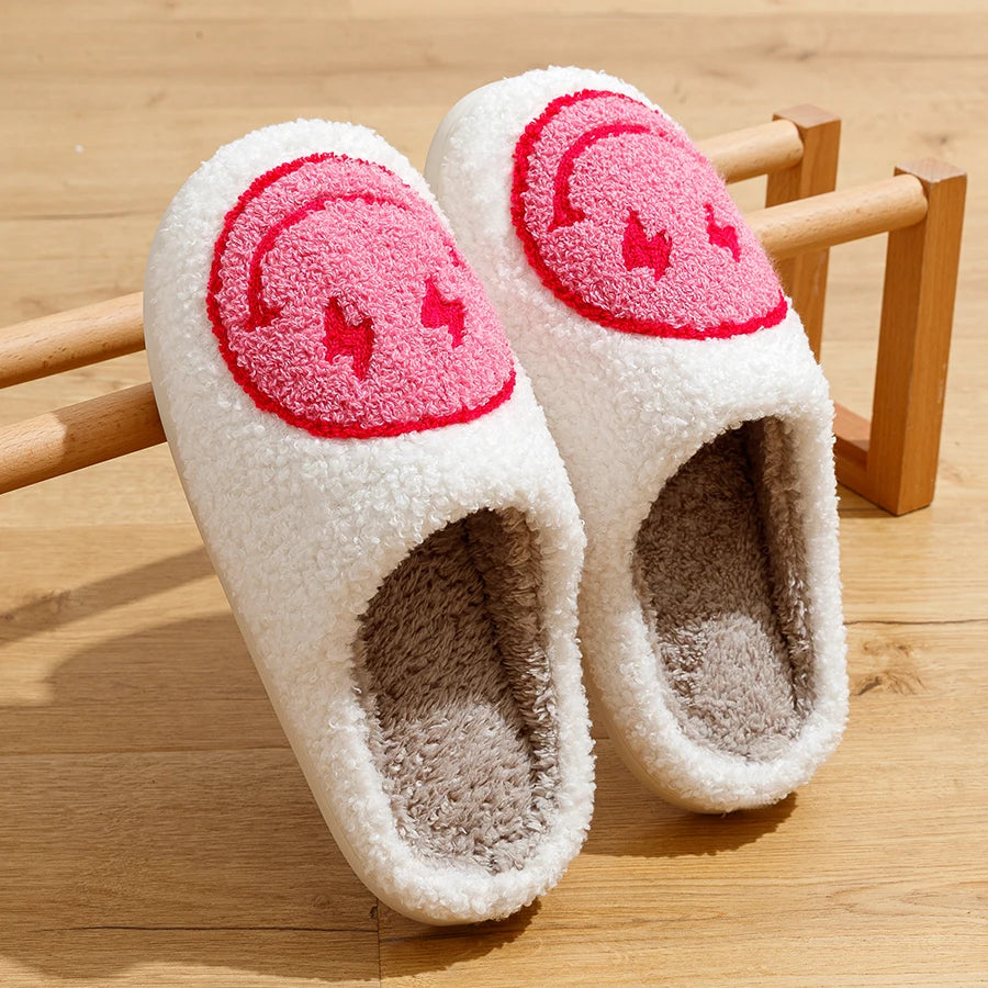 Lightning Smile Face Slippers Women Super Cute Slippers House Funny Bedroom Footwear Winter Fluffy Slides for Home Shoes