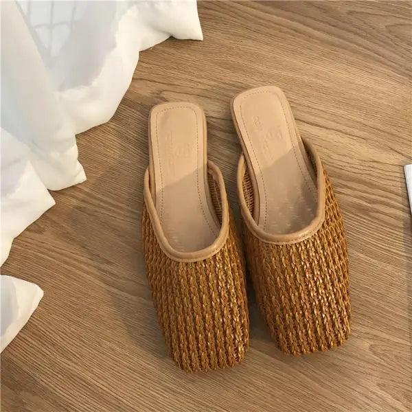 Fretwork Heels Shoes Ladies' Slippers Luxury Slides Cover Toe Slipers Women Female Mule Flat Summer Designer Soft 2024 Mules Cas