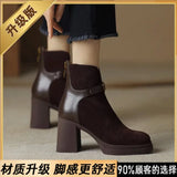 Womens Heeled Ankle Boots Platform Zipper Punk Motorcycle Booties Chunky Block High Heel Round Toe Fashion Combat Boots