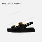 Designer Women Platform Sandals Gold Buckle Roman Shoes New Summer Metal Circle Gladiator Sandalias Mujer Muffins Slides Shoes
