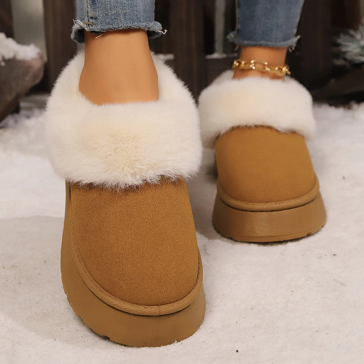 2024 New Warm Boots Women Winter Flats Shoes Short Plush Fur Ankle Snow Boots Casual Shoes Sport Suede Motorcycle Botas